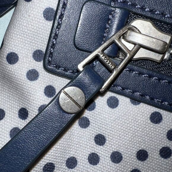 Fossil Dawson Polka Dot Crossbody Bag Purse Gray Navy Mustard Adjustable Strap - Picture 7 of 16